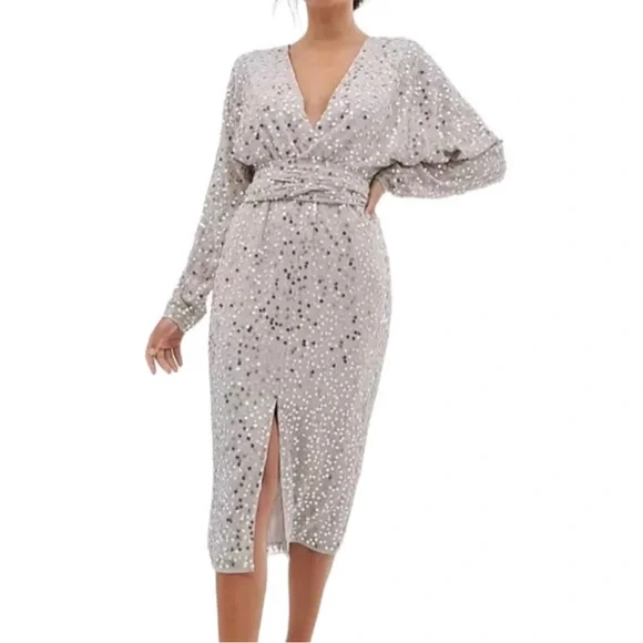 ASOS | Dresses | Asos Design Plunge Sequin Midi Dress Size 6 | Poshmark